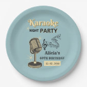 Assiettes En Carton Retro Karaoke Night Party Turquoise & Crème Annive (Devant)