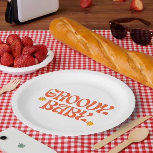 Assiettes En Carton Retro les années 70 moutarde Orange Hippie Super b (Pique-nique)