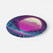 Assiettes En Carton rétro, lune de néon des années 80/palmiers (Angle)