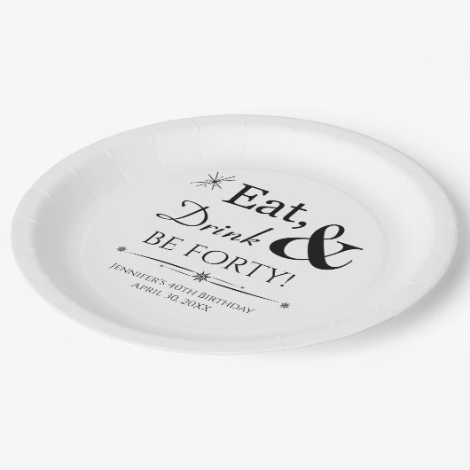 Assiettes En Carton Retro Mangez Boire & Sois Quarante Anniversaire 40 (Angle)