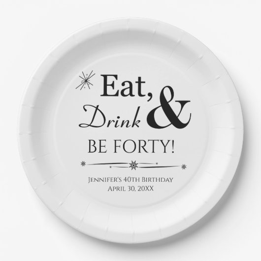 Assiettes En Carton Retro Mangez Boire & Sois Quarante Anniversaire 40 (Devant)