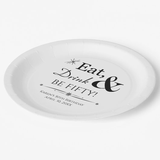 Assiettes En Carton Retro Mangez Boire & Soyez Cinquante Throwback 50e (Angle)