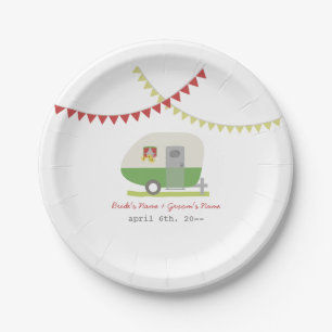 Assiettes En Carton Rétro mariage vert de remorque