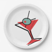 Assiettes En Carton Rétro Martini rouge (Devant)