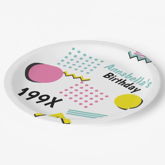 Assiettes En Carton Retro Memphis Motif des années 90 Theme Party (Angle)