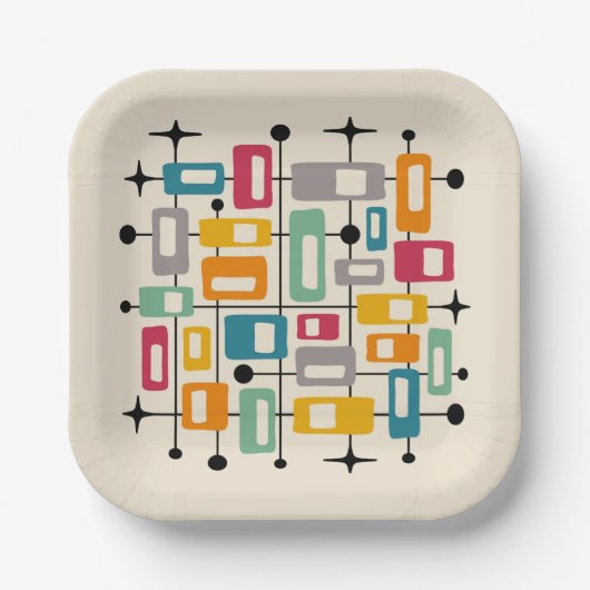 Assiettes En Carton Retro Mid-Century Moderne Abstrait (Recto)