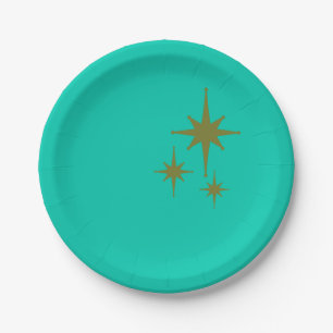 Assiettes En Carton Retro Mid-siècle moderne Starburst Trio Vert Turqu