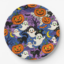 Rétro Mignons Fantômes & Citrouilles Halloween