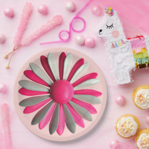Assiettes En Carton Rétro MOD Fleur Rose Floral Fête de Jardin de Prin