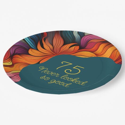 Assiettes En Carton Retro Moderne Turquoise Orange 75e anniversaire (Angle)