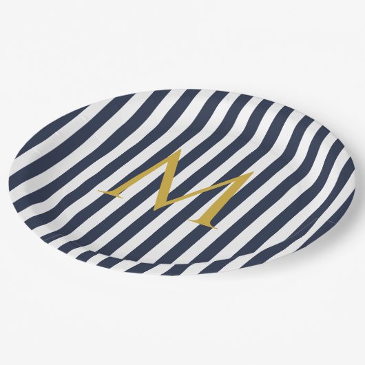 Assiettes En Carton Retro Monogramme Marine Bleu & Blancs Gratuits (Angle)