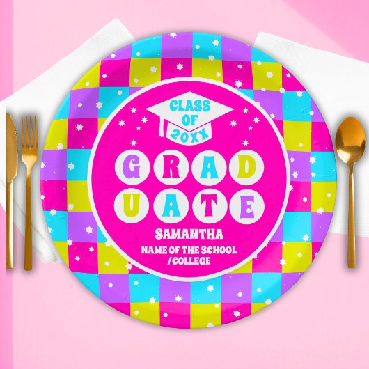 Assiettes En Carton Retro Neon Graduation Party