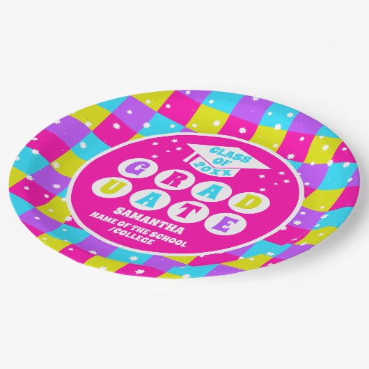 Assiettes En Carton Retro Neon Graduation Party (Angle)