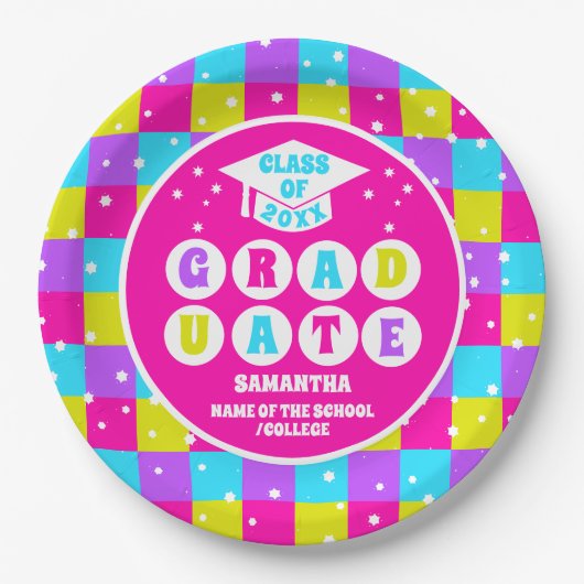 Assiettes En Carton Retro Neon Graduation Party (Devant)