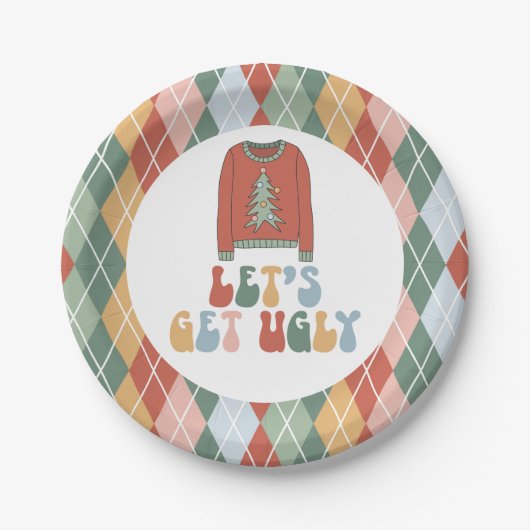 Assiettes En Carton Retro Noël Fête de Sweat moche (Devant)