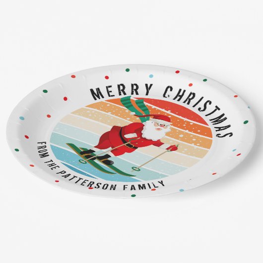 Assiettes En Carton Retro Noël Sunset Ski Père Noël Personnalisé (Angle)