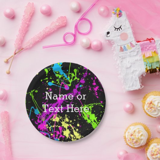 Assiettes En Carton Rétro noir abstrait frais d'éclaboussure de (Fête)