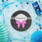 Assiettes En Carton Rétro nom blanc noir de monogramme d'arc de rose (Fête)