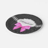 Assiettes En Carton Rétro nom blanc noir de monogramme d'arc de rose (Angle)