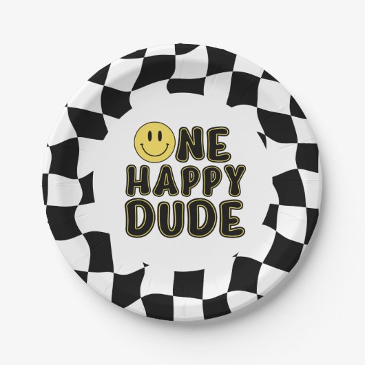 Assiettes En Carton Retro One Happy Dude Première fête d'anniversaire (Devant)
