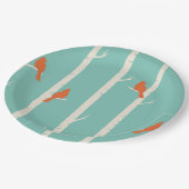Assiettes En Carton Rétro Orange Birds on Birch Trees (Angle)