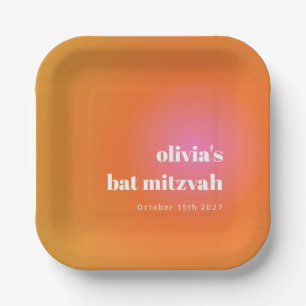 Assiettes En Carton Retro Orange Gradient Bat mitzvah unique personnal