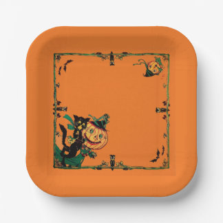 Assiettes En Carton Retro Orange Halloween 