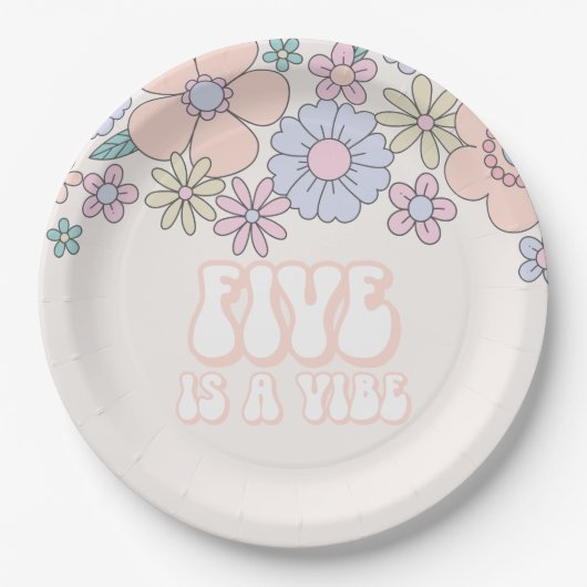 Assiettes En Carton Retro pastel Floral Five est un anniversaire Vibe (Devant)