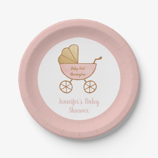 Assiettes En Carton Retro Pastel Rose Carriage bébé fille Douche (Devant)