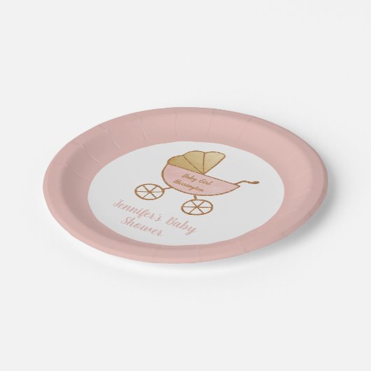 Assiettes En Carton Retro Pastel Rose Carriage bébé fille Douche (Angle)