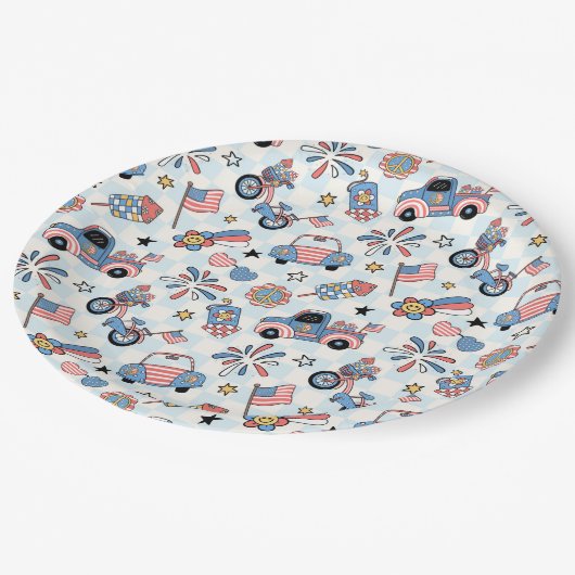 Assiettes En Carton Retro Patriotic USA 4 juillet (Angle)