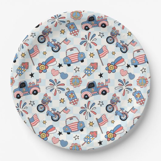 Assiettes En Carton Retro Patriotic USA 4 juillet (Devant)
