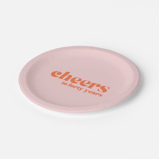 Assiettes En Carton Retro Pink & Apricot, 40e anniversaire applaudisse (Angle)