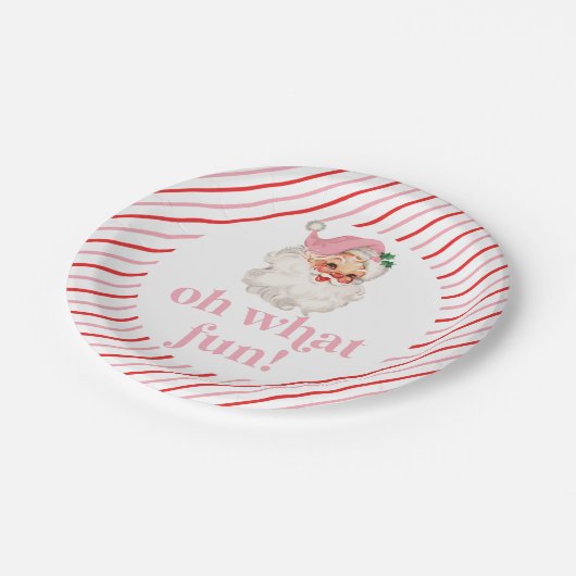 Assiettes En Carton Retro Pink Père Noël Oh Quel Amusant (Angle)