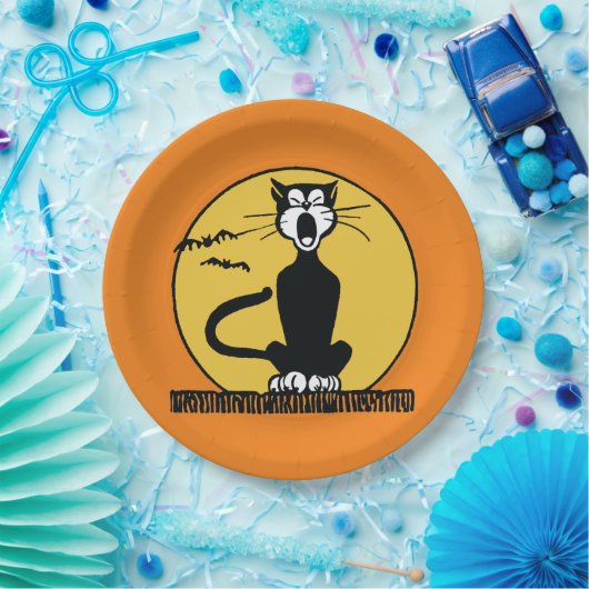 Assiettes En Carton Rétro plat de chat d'hurlement Halloween (Fête)