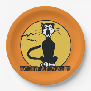 Assiettes En Carton Rétro plat de chat d'hurlement Halloween
