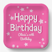 Assiettes En Carton Retro Pretty Rose Stars Joyeux anniversaire (Recto)