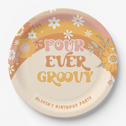 Assiettes En Carton Rétro Quatre jamais super plaque de papier d'anniv (Devant)