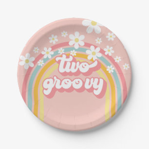 Assiettes En Carton Retro Rainbow Deux Anniversaire Groovy 2