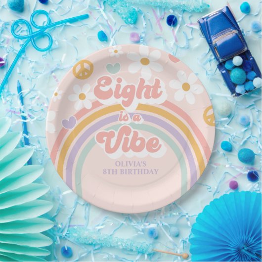 Assiettes En Carton Retro Rainbow Eight est un Vibe 8e anniversaire (Fête)