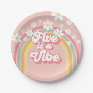 Assiettes En Carton Retro Rainbow FIVE est une ambiance Groovy 5e anni