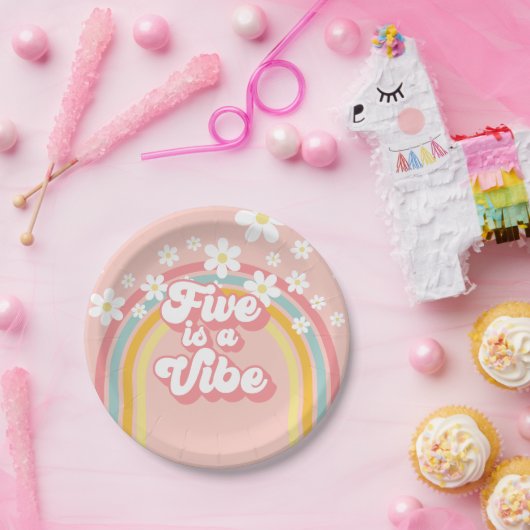 Assiettes En Carton Retro Rainbow FIVE est une Vibe Super 5e anniversa (Fête)