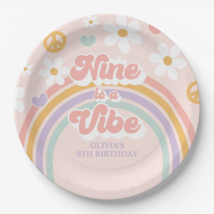 Assiettes En Carton Retro Rainbow Nine est un Vibe 9e anniversaire