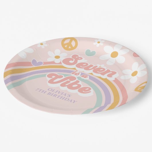 Assiettes En Carton Retro Rainbow Seven est une Vibe 7e anniversaire (Angle)