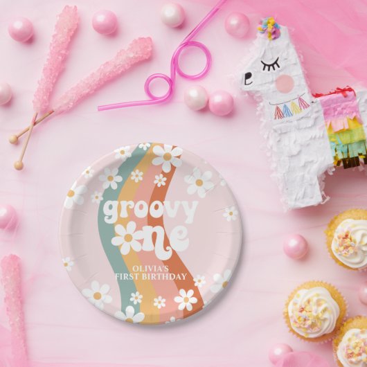 Assiettes En Carton Retro Rainbow Super One Daisy (Fête)