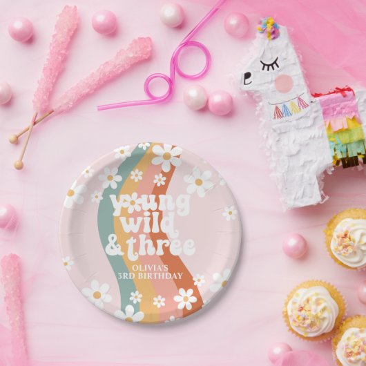 Assiettes En Carton Retro Rainbow Young Wild Three Daisy (Fête)