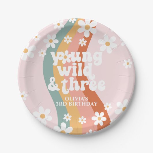 Assiettes En Carton Retro Rainbow Young Wild Three Daisy (Devant)