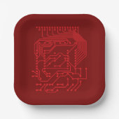 Assiettes En Carton Retro Red Circuit Board Tech Pattern (Recto)