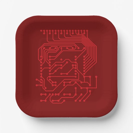 Assiettes En Carton Retro Red Circuit Board Tech Pattern (Recto)
