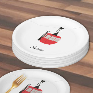 Assiettes En Carton Retro Red Ski Gondola Lift Personnalisé
